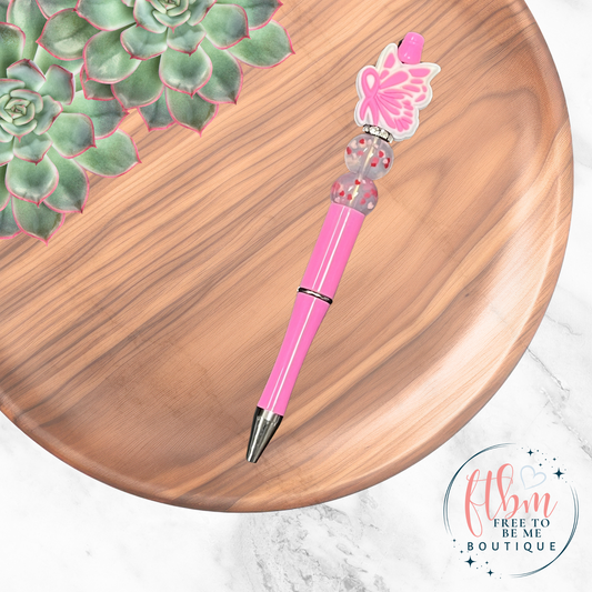 Butterfly Survivor Silicone Bead Pink Pen