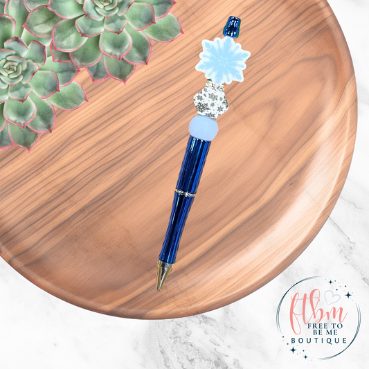 Blue Snowflake Silicone Bead Pen