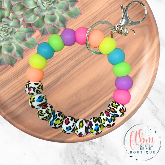 Colorful Leopard Glow Silicone Bead Wristlet