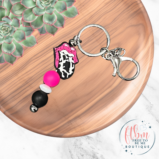 Cow Tongue & Pink Crackle Lips Silicone Bead Keychain
