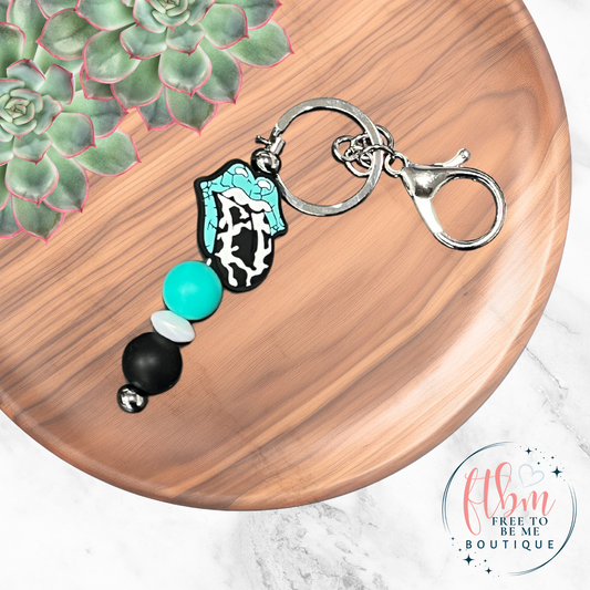 Cow Tongue & Turquoise Crackle Lips Silicone Bead Keychain