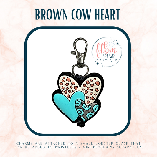 Triple Hearts Charm | Brown Cow & Turquoise