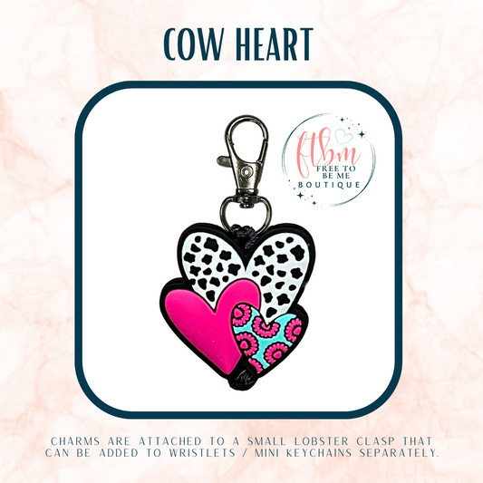 Triple Hearts Charm | Cow & Pink