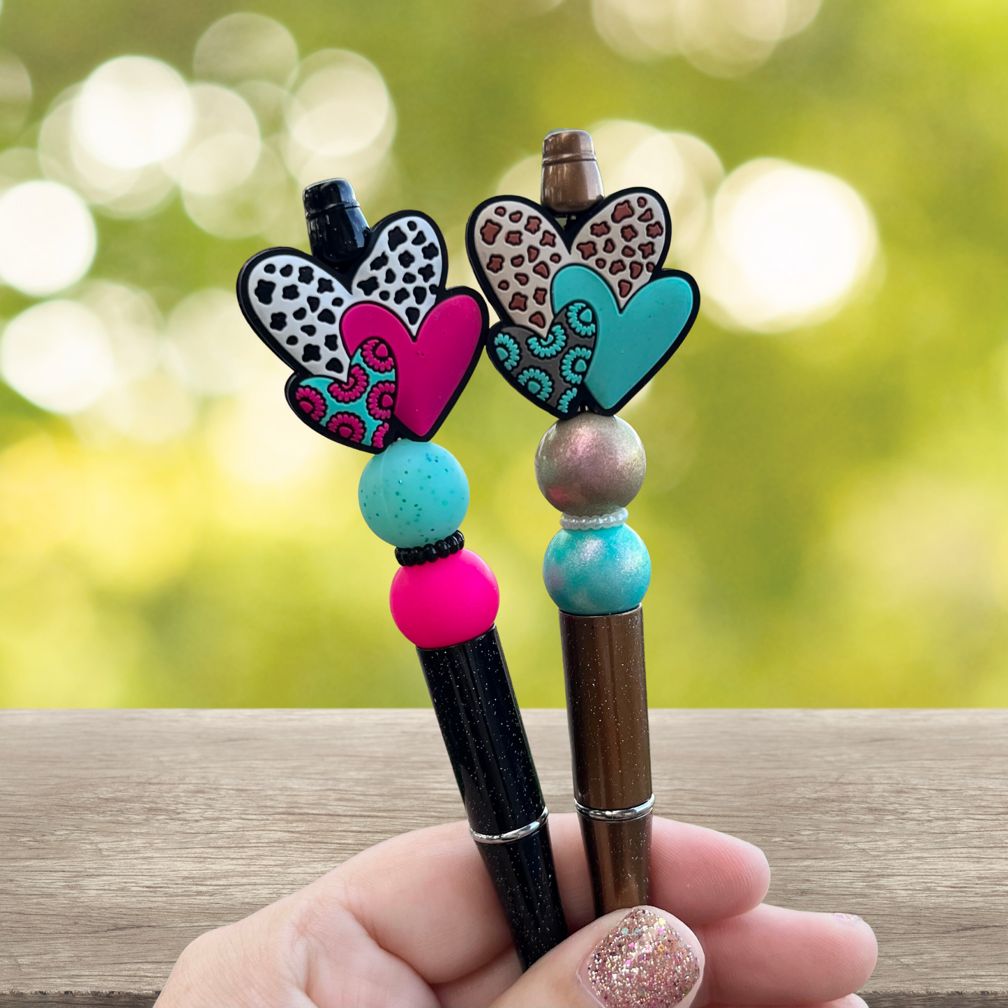 Triple Heart Cow Silicone Bead Pen | Turquoise