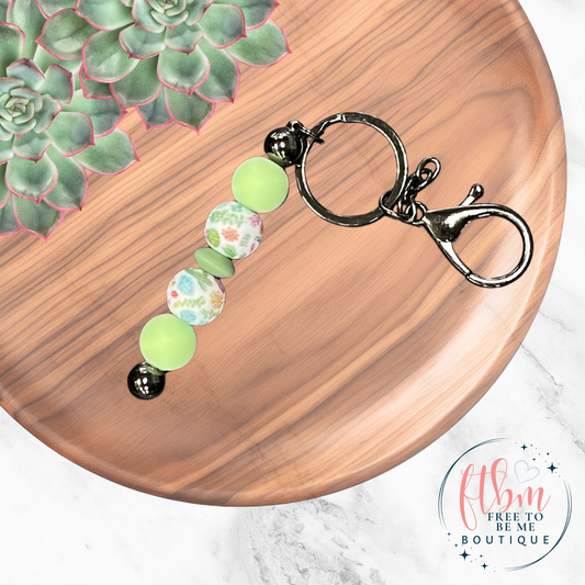 Light Green Succulent Silicone Bead Keychain