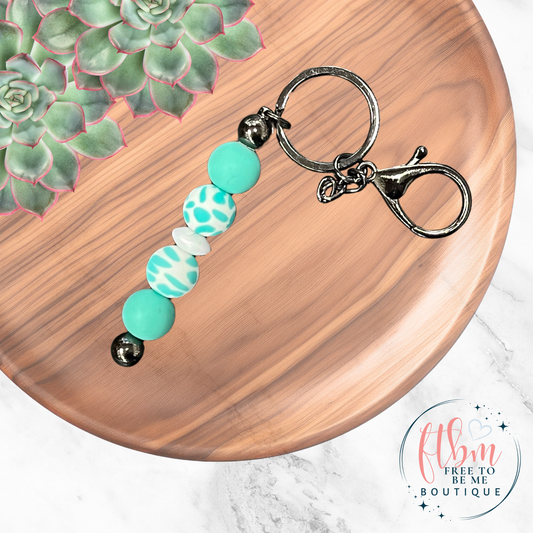 Mint Turquoise Cow Silicone Bead Keychain