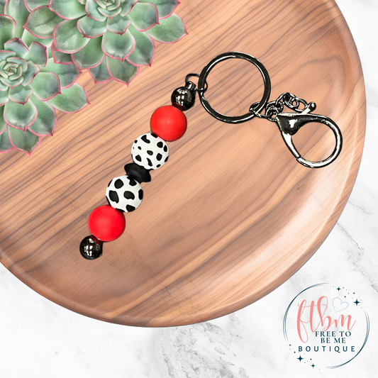 Red Cow Silicone Bead Keychain