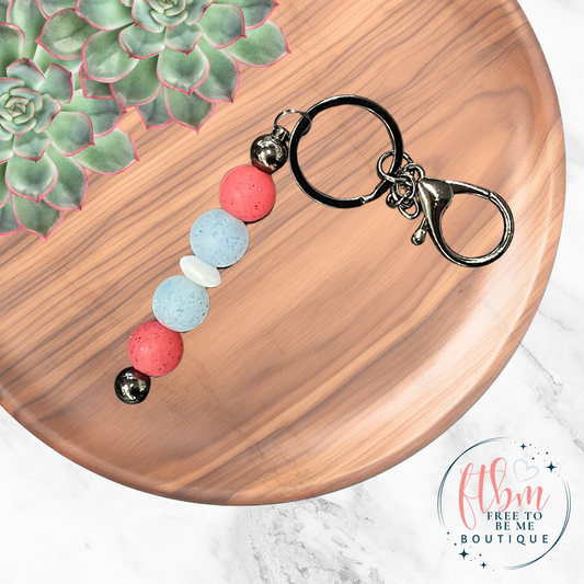 Red White Blue Silicone Bead Keychain