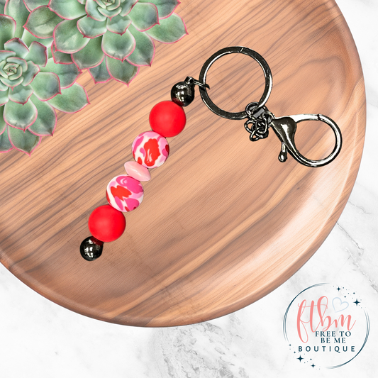 Red & Pink Camo Silicone Bead Keychain