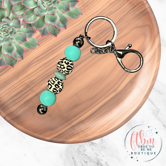 Turquoise Leopard Silicone Bead Keychain