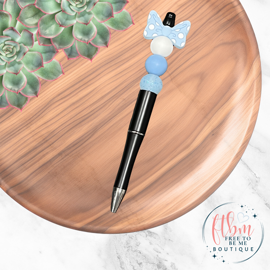 Baby Blue Bow Silicone Bead Pen