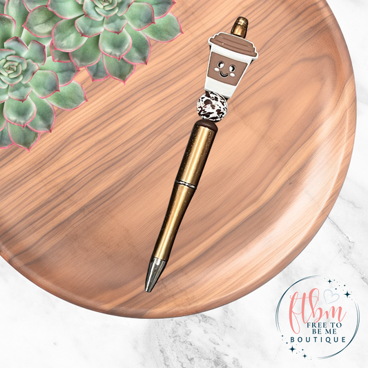 Brown Coffee Cup Silicone Bead Pen