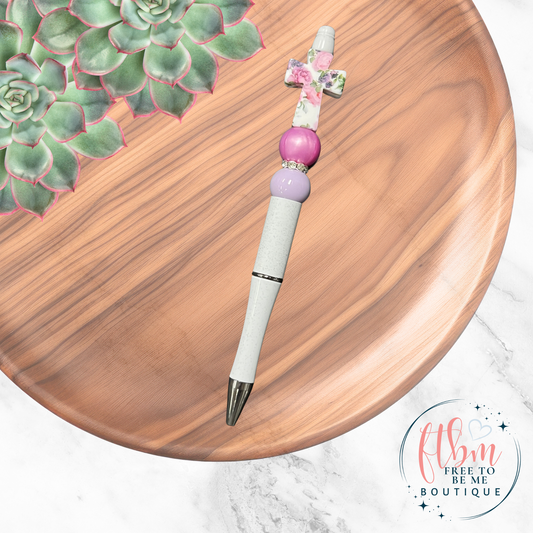 Floral Cross Silicone Bead Pen