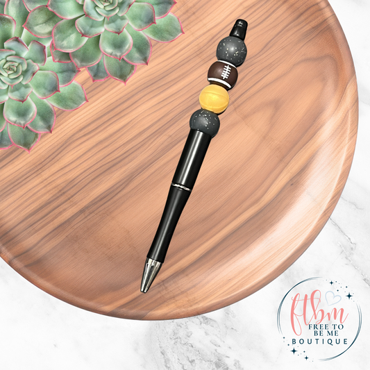 Football Silicone Bead Pen | Black & Gold