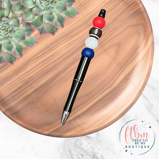 Football Silicone Bead Pen | Red & Blue