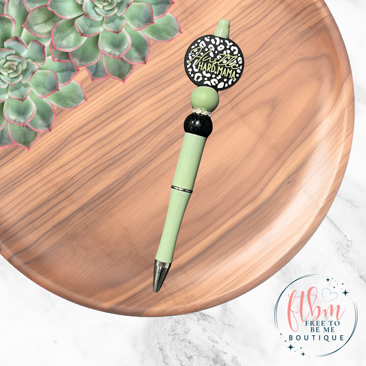 Hustle Hard Mama Silicone Bead Pen | Sage Green