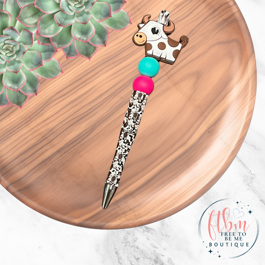 Brown Longhorn Cow Silicone Bead Pen