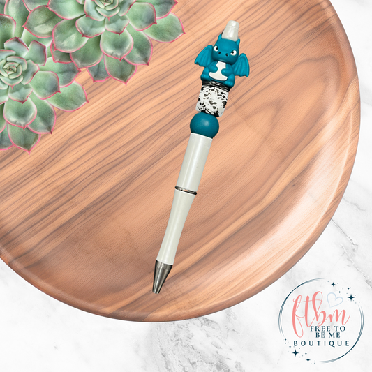 Teal Dragon Silicone Bead Blue Pen