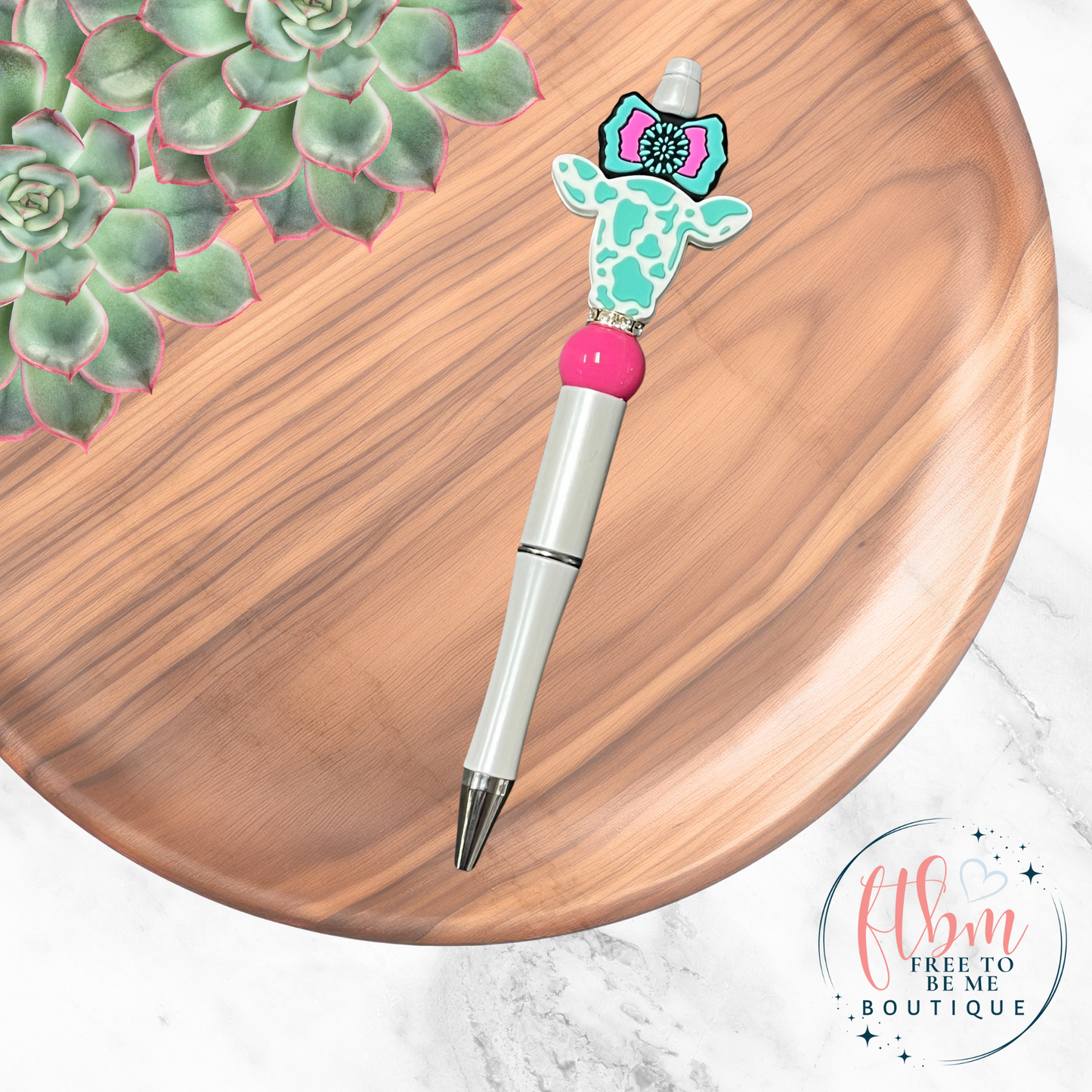 Ollie with Bow Silicone Bead Pen | Turquoise
