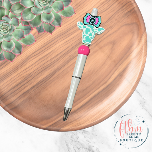 Ollie with Bow Silicone Bead Pen | Turquoise