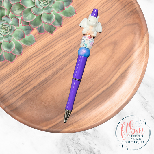 White Dragon Silicone Bead Purple Pen