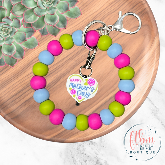 Happy Mother's Day Silicone Bead Wristlet with Charm
