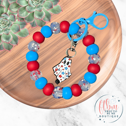 Stars Silicone Bead Wristlet with Patriotic Ghost Charm