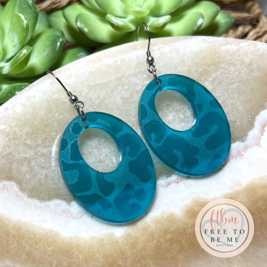 Turquoise Oval Leopard Earrings | Acrylics